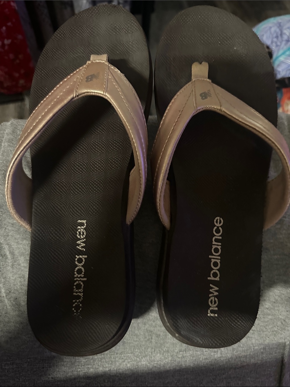 New Balance Brown and Black Thong Sandals
